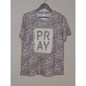 Women's Daisy Rae Brown Leopard Print Pray Short Sleeve Tee M